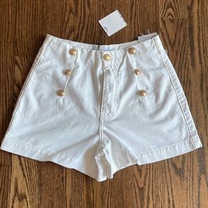 White Denim Golden Button Shorts